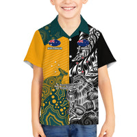 Custom New Zealand And Australia Rugby Family Matching Long Sleeve Bodycon Dress and Hawaiian Shirt Wallabies Kiwi Silver Fern 2023 World Cup LT01 Son's Shirt Black - Polynesian Pride