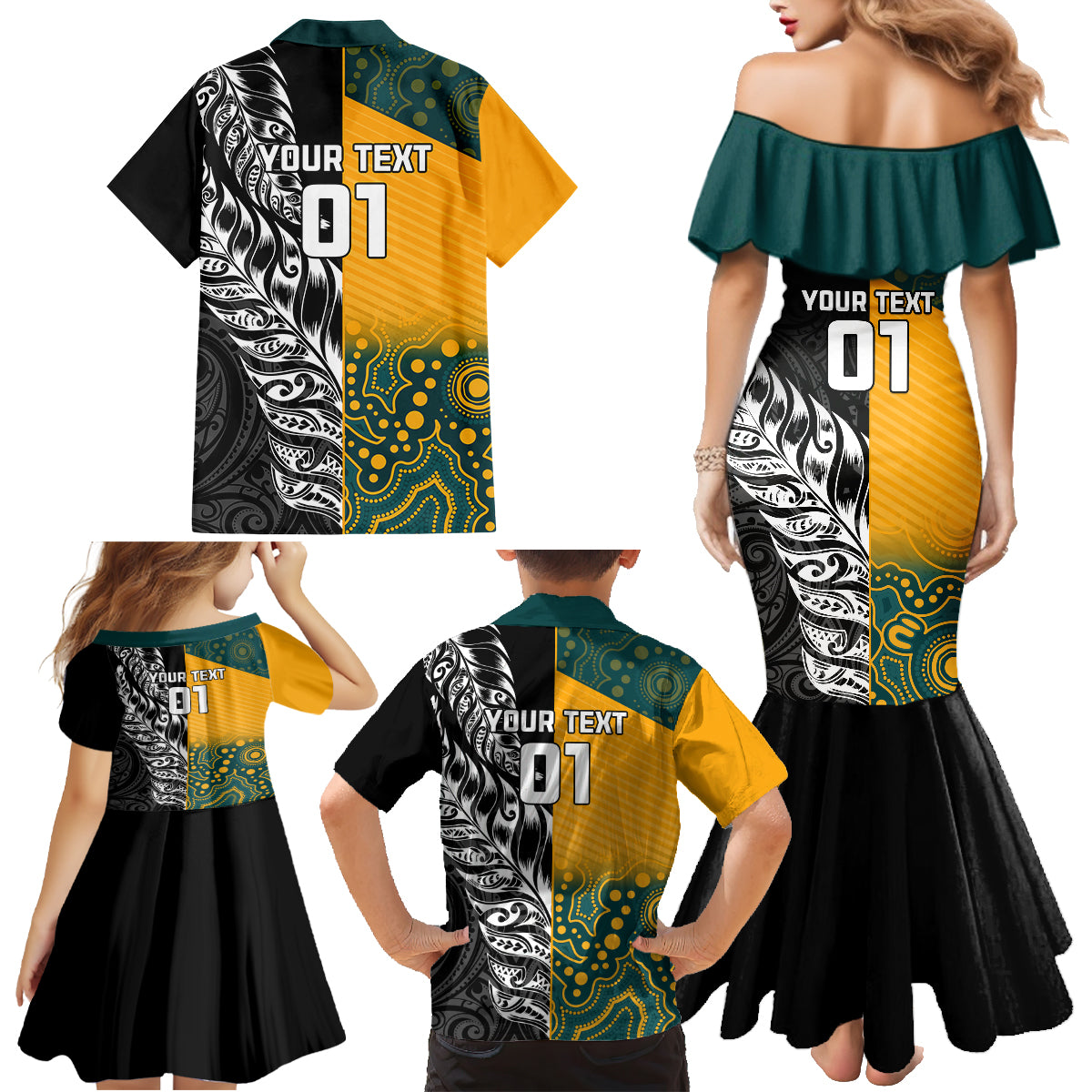 Custom New Zealand And Australia Rugby Family Matching Mermaid Dress and Hawaiian Shirt Wallabies Kiwi Silver Fern 2023 World Cup LT01 - Polynesian Pride