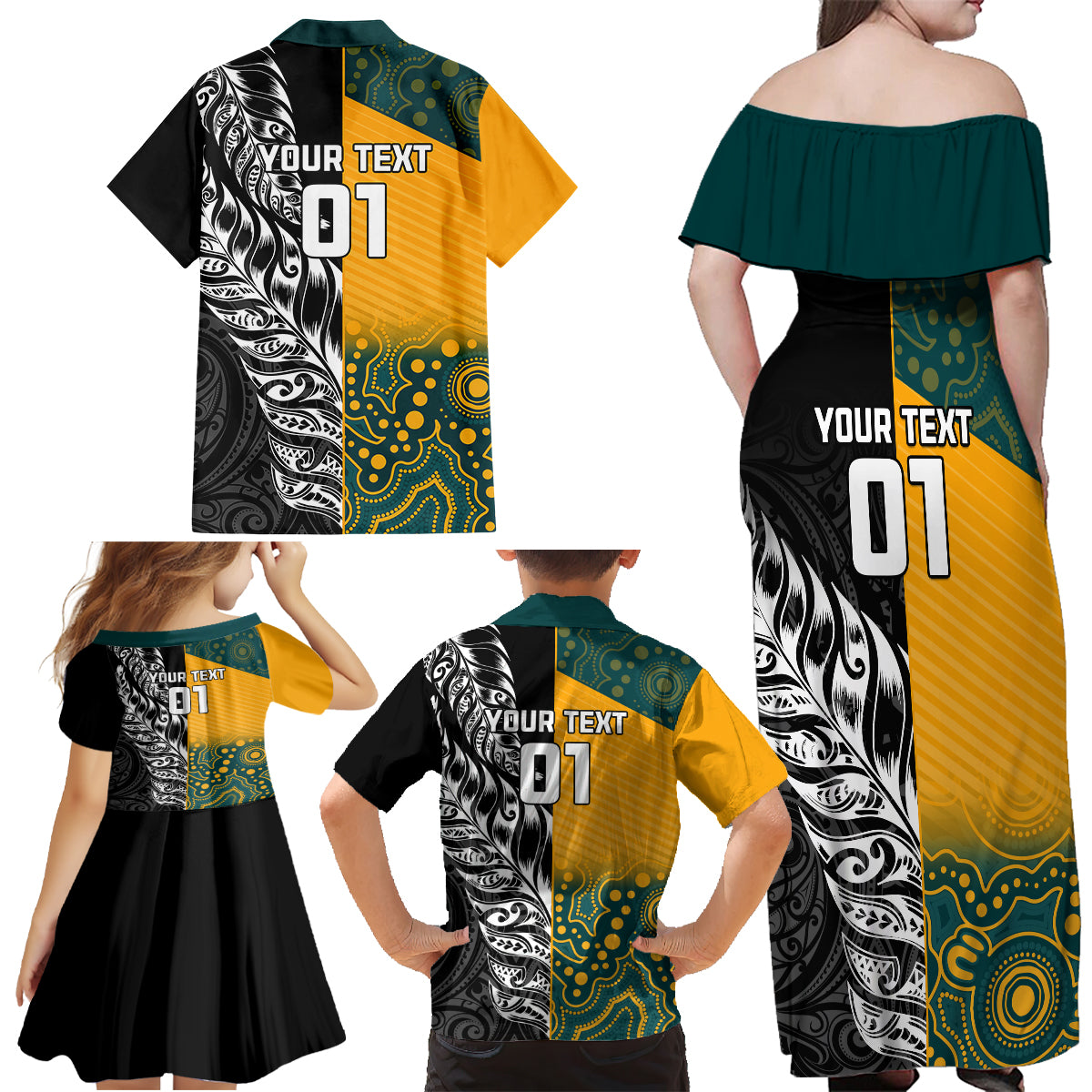 Custom New Zealand And Australia Rugby Family Matching Off Shoulder Maxi Dress and Hawaiian Shirt Wallabies Kiwi Silver Fern 2023 World Cup LT01 - Polynesian Pride