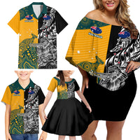 Custom New Zealand And Australia Rugby Family Matching Off Shoulder Short Dress and Hawaiian Shirt Wallabies Kiwi Silver Fern 2023 World Cup LT01 - Polynesian Pride
