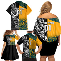 Custom New Zealand And Australia Rugby Family Matching Off Shoulder Short Dress and Hawaiian Shirt Wallabies Kiwi Silver Fern 2023 World Cup LT01 - Polynesian Pride
