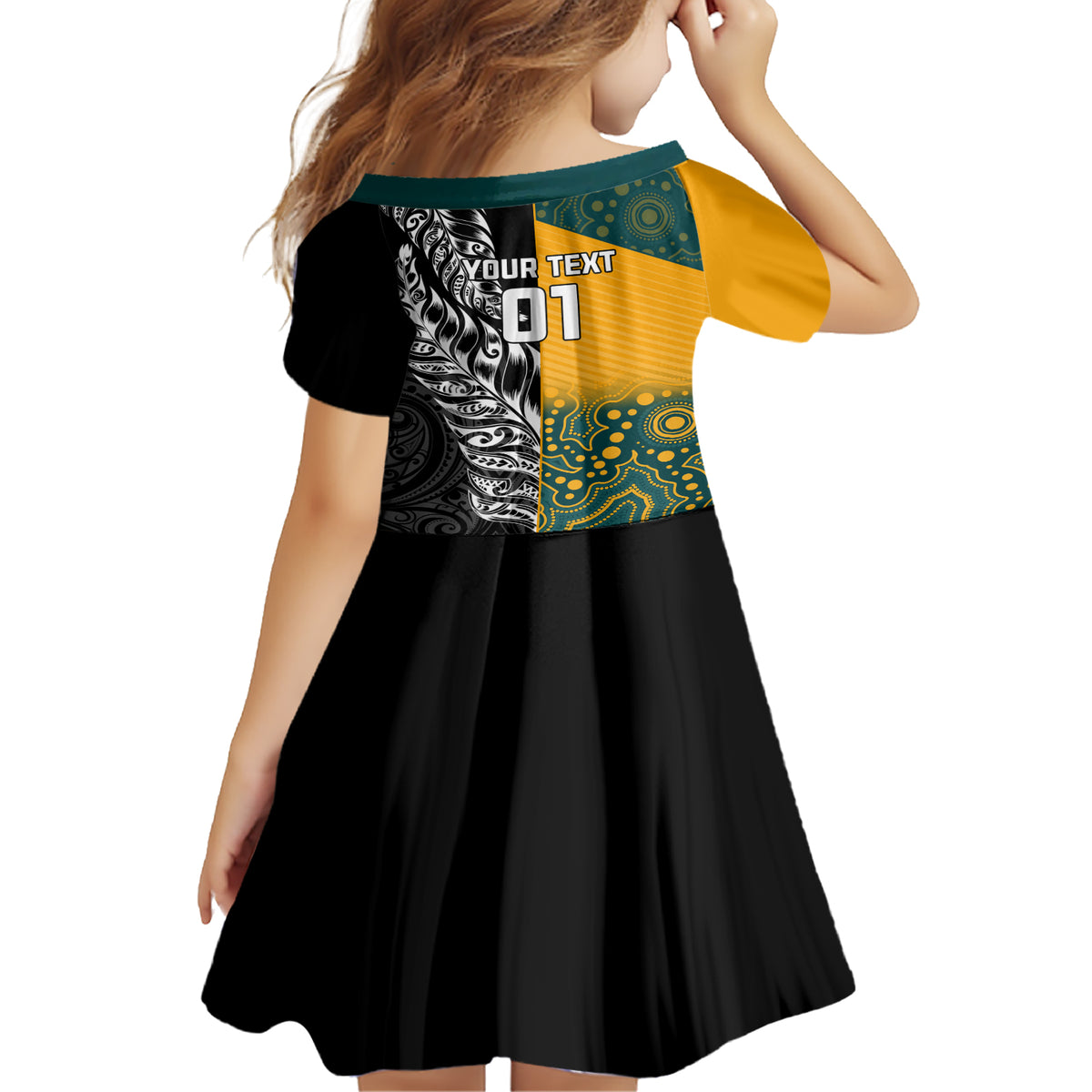 Custom New Zealand And Australia Rugby Family Matching Short Sleeve Bodycon Dress and Hawaiian Shirt Wallabies Kiwi Silver Fern 2023 World Cup LT01 - Polynesian Pride