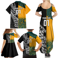 Custom New Zealand And Australia Rugby Family Matching Summer Maxi Dress and Hawaiian Shirt Wallabies Kiwi Silver Fern 2023 World Cup LT01 - Polynesian Pride