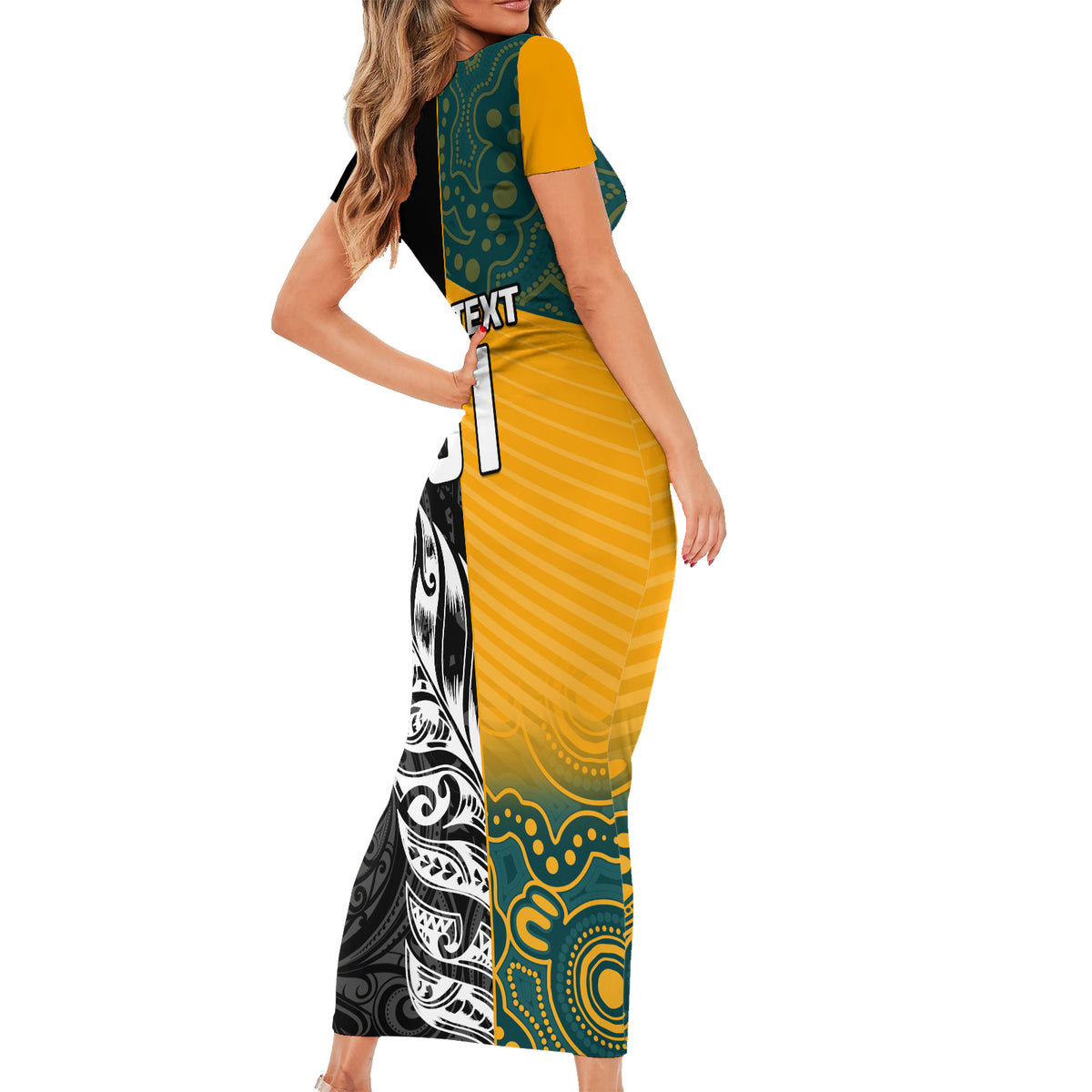 Custom New Zealand And Australia Rugby Short Sleeve Bodycon Dress Wallabies Kiwi Silver Fern 2023 World Cup LT01 - Polynesian Pride