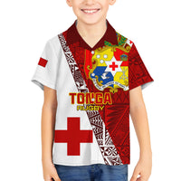 Tonga Rugby Family Matching Off Shoulder Short Dress and Hawaiian Shirt Tongan Go 2023 World Cup LT01 Son's Shirt Red - Polynesian Pride