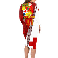 Custom Tonga Rugby Long Sleeve Bodycon Dress Tongan Go 2023 World Cup LT01 - Polynesian Pride