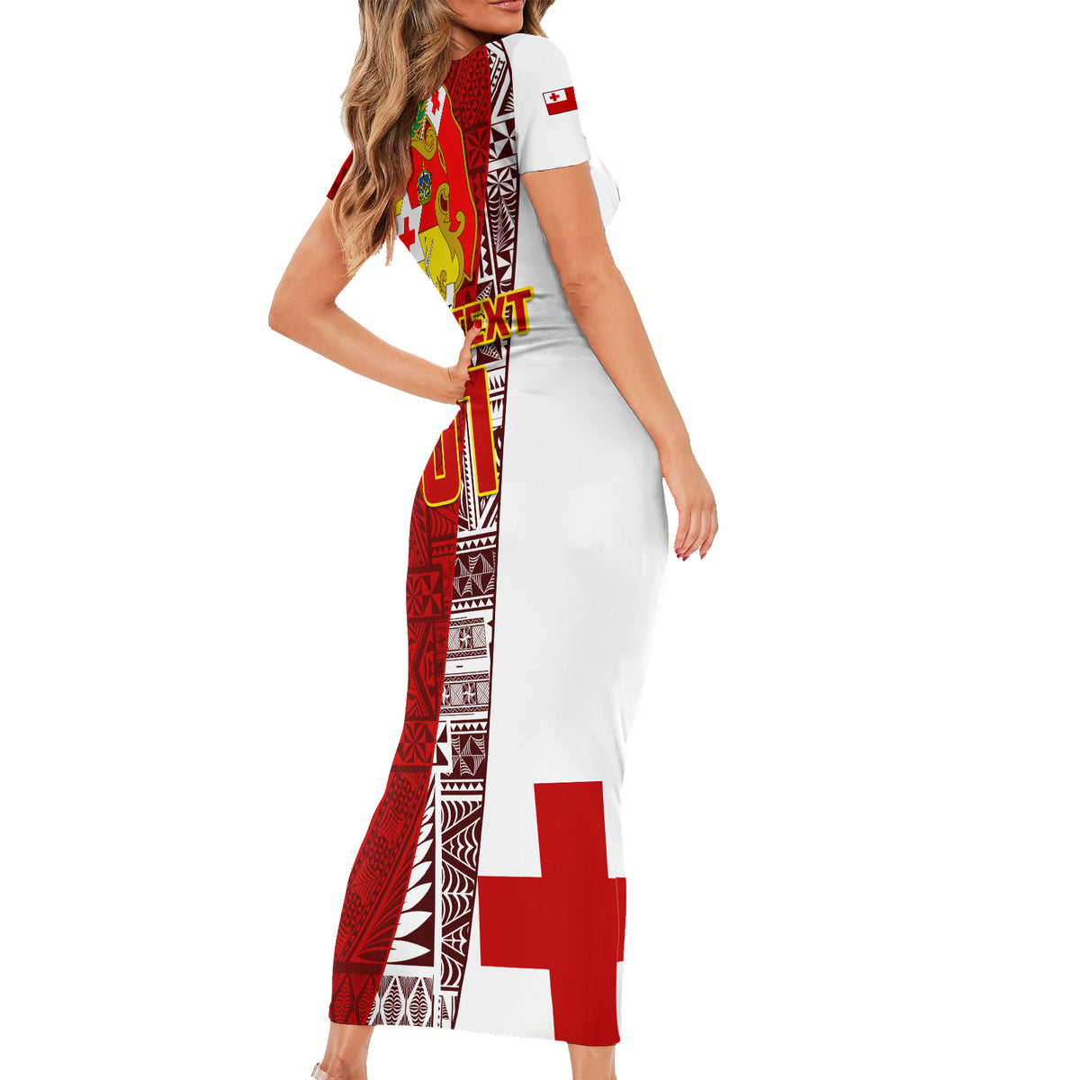 Custom Tonga Rugby Short Sleeve Bodycon Dress Tongan Go 2023 World Cup LT01 - Polynesian Pride