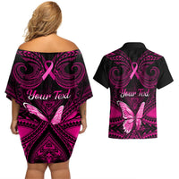 personalised-pink-out-couples-matching-off-shoulder-short-dress-and-hawaiian-shirt-breast-cancer-awareness-polynesian-pattern-black-version