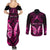 personalised-pink-out-couples-matching-summer-maxi-dress-and-long-sleeve-button-shirts-breast-cancer-awareness-polynesian-pattern-black-version