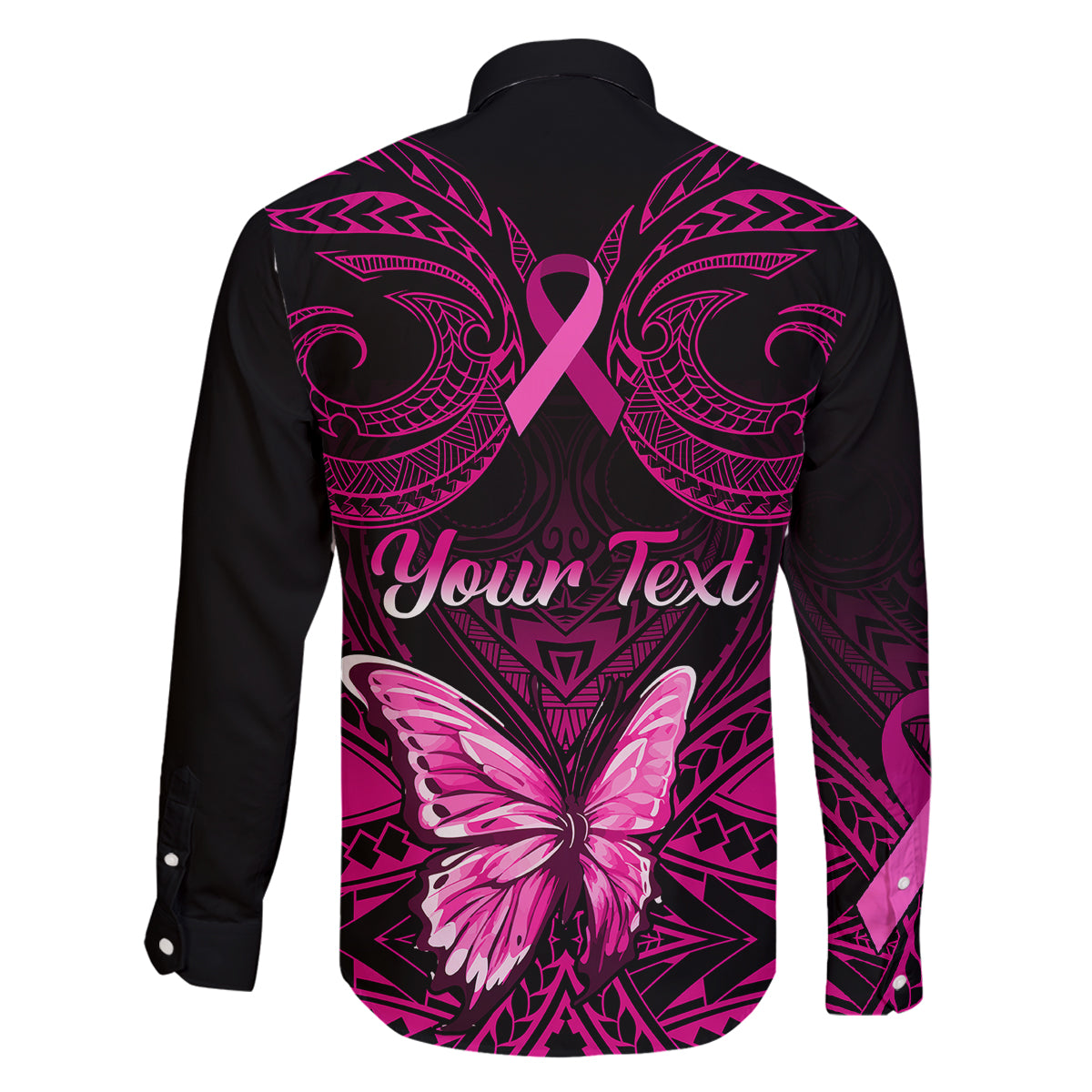 Personalised Pink Out Family Matching Mermaid Dress and Hawaiian Shirt Breast Cancer Awareness Polynesian Pattern Black Version LT01 - Polynesian Pride