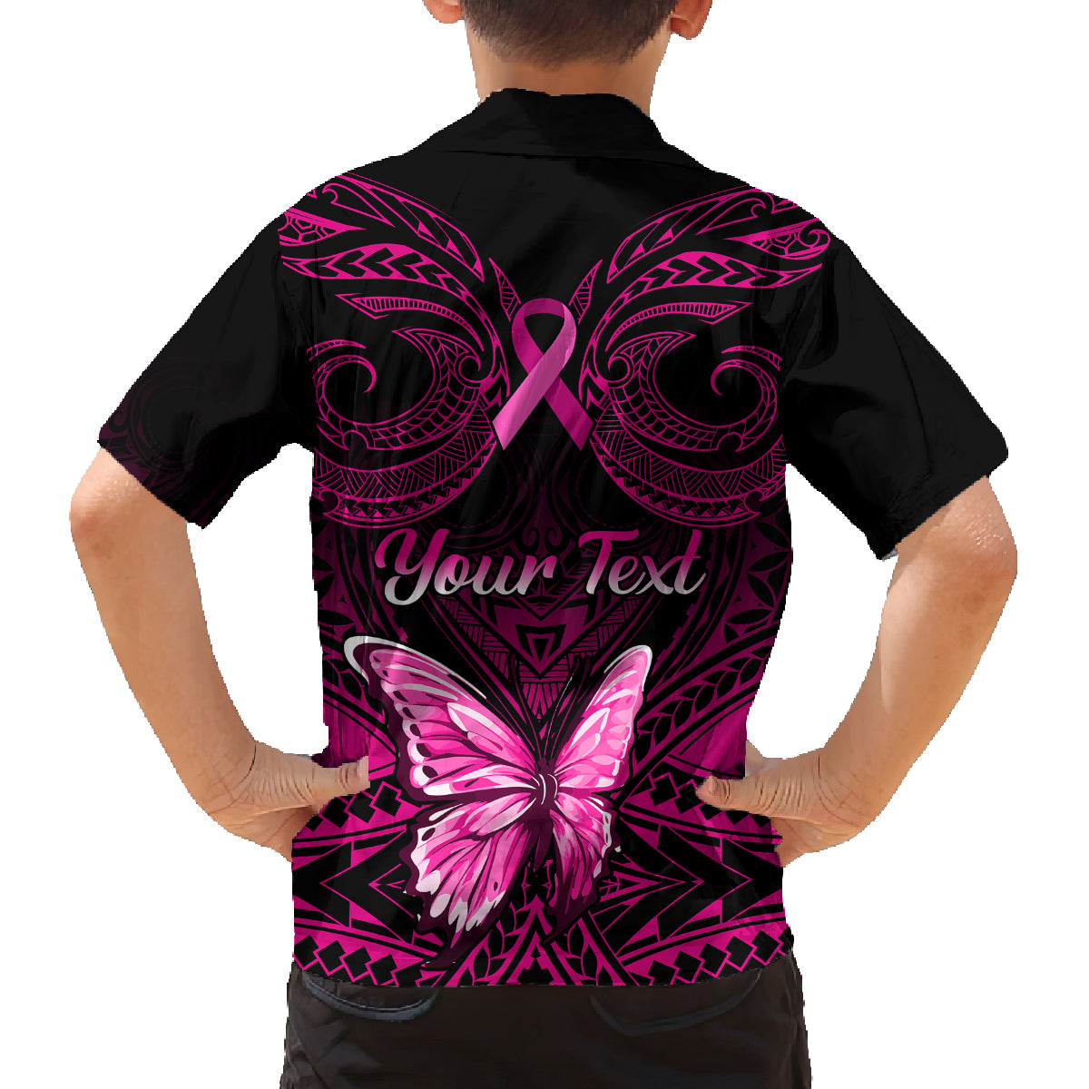 personalised-pink-out-family-matching-off-shoulder-maxi-dress-and-hawaiian-shirt-breast-cancer-awareness-polynesian-pattern-black-version