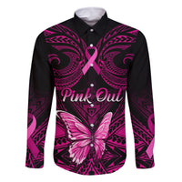 personalised-pink-out-family-matching-off-shoulder-maxi-dress-and-hawaiian-shirt-breast-cancer-awareness-polynesian-pattern-black-version