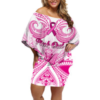 personalised-pink-out-family-matching-off-shoulder-short-dress-and-hawaiian-shirt-breast-cancer-awareness-polynesian-pattern-white-version