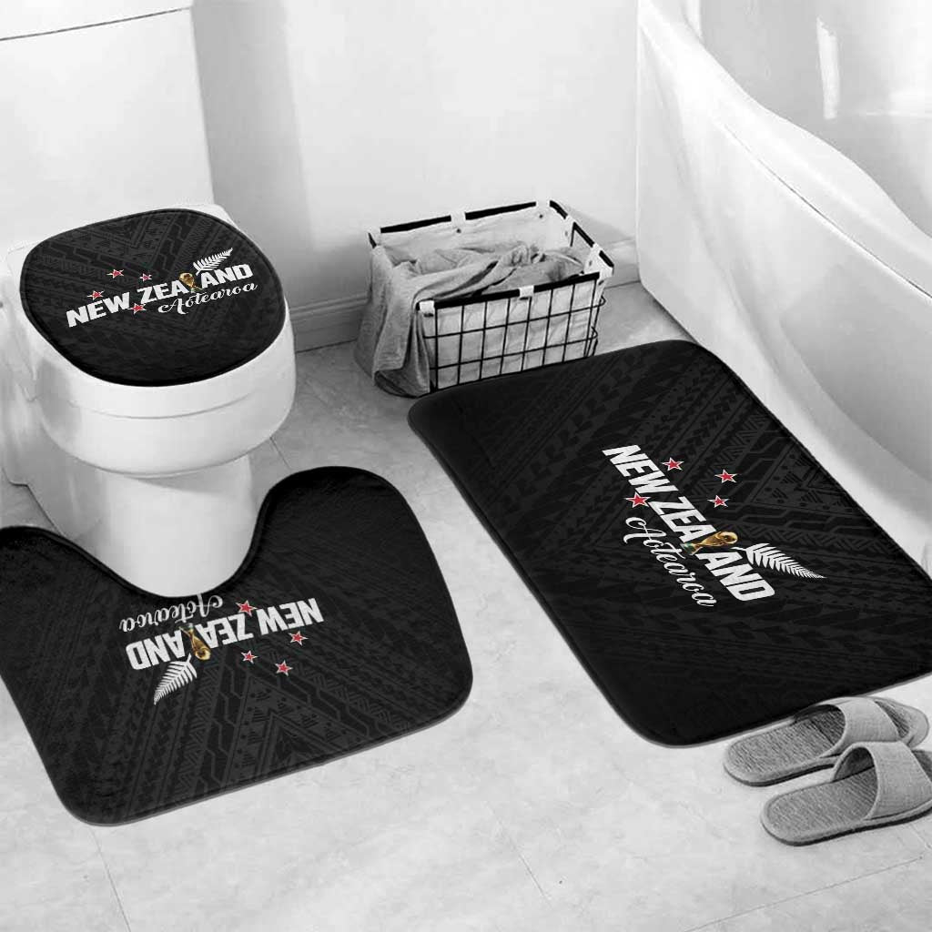 Football New Zealand Bathroom Set Aotearoa United Black Version LT01 Mat Set Only (3 pcs) One Size Black - Polynesian Pride