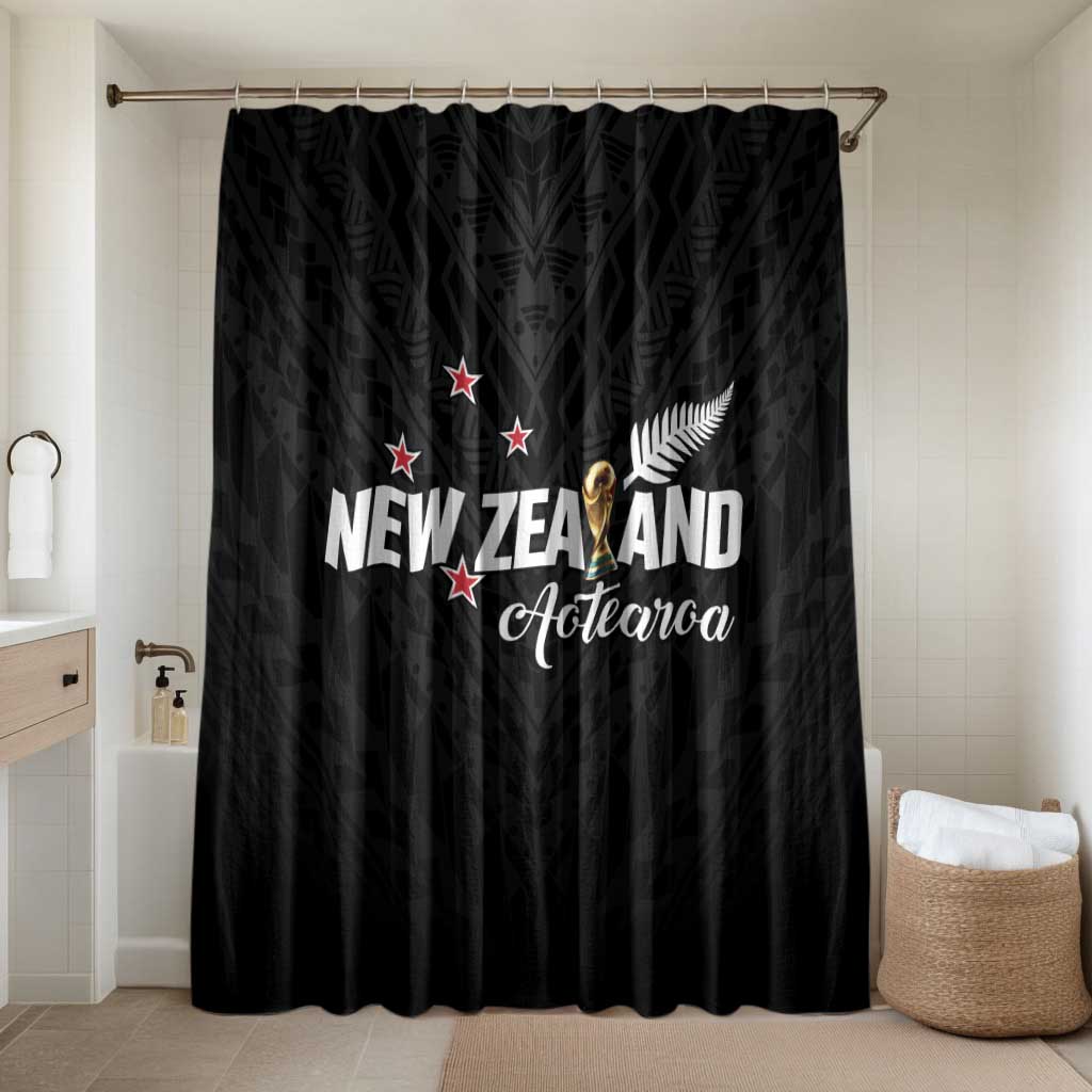 Football New Zealand Bathroom Set Aotearoa United Black Version LT01 Shower Curtain Only Black - Polynesian Pride