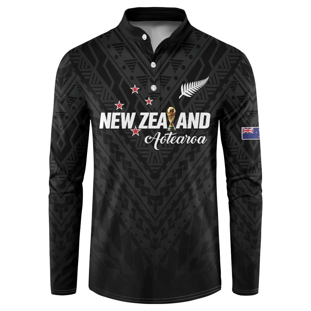 Custom Football New Zealand Button Sweatshirt Aotearoa United Black Version LT01 Black - Polynesian Pride