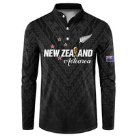 Custom Football New Zealand Button Sweatshirt Aotearoa United Black Version LT01 Black - Polynesian Pride