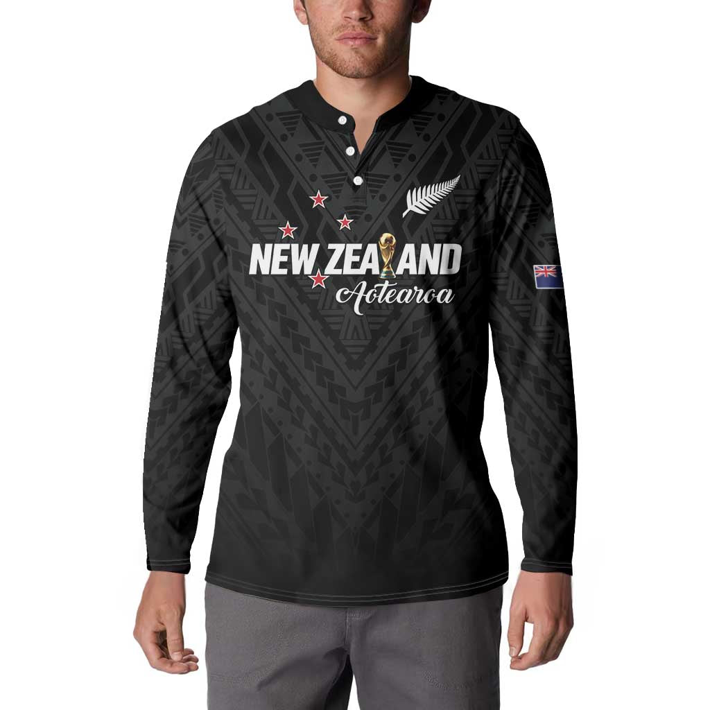Custom Football New Zealand Button Sweatshirt Aotearoa United Black Version LT01 - Polynesian Pride