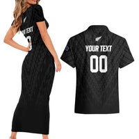 Custom Football New Zealand Couples Matching Short Sleeve Bodycon Dress and Hawaiian Shirt Aotearoa United Black Version LT01 - Polynesian Pride