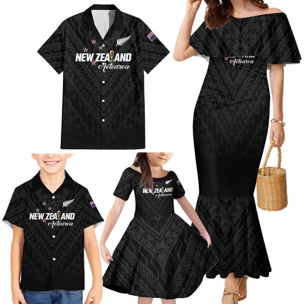 Custom Football New Zealand Family Matching Mermaid Dress and Hawaiian Shirt Aotearoa United Black Version LT01 - Polynesian Pride