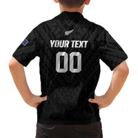 Custom Football New Zealand Family Matching Off The Shoulder Long Sleeve Dress and Hawaiian Shirt Aotearoa United Black Version LT01 - Polynesian Pride