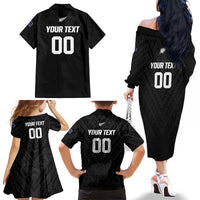 Custom Football New Zealand Family Matching Off The Shoulder Long Sleeve Dress and Hawaiian Shirt Aotearoa United Black Version LT01 - Polynesian Pride
