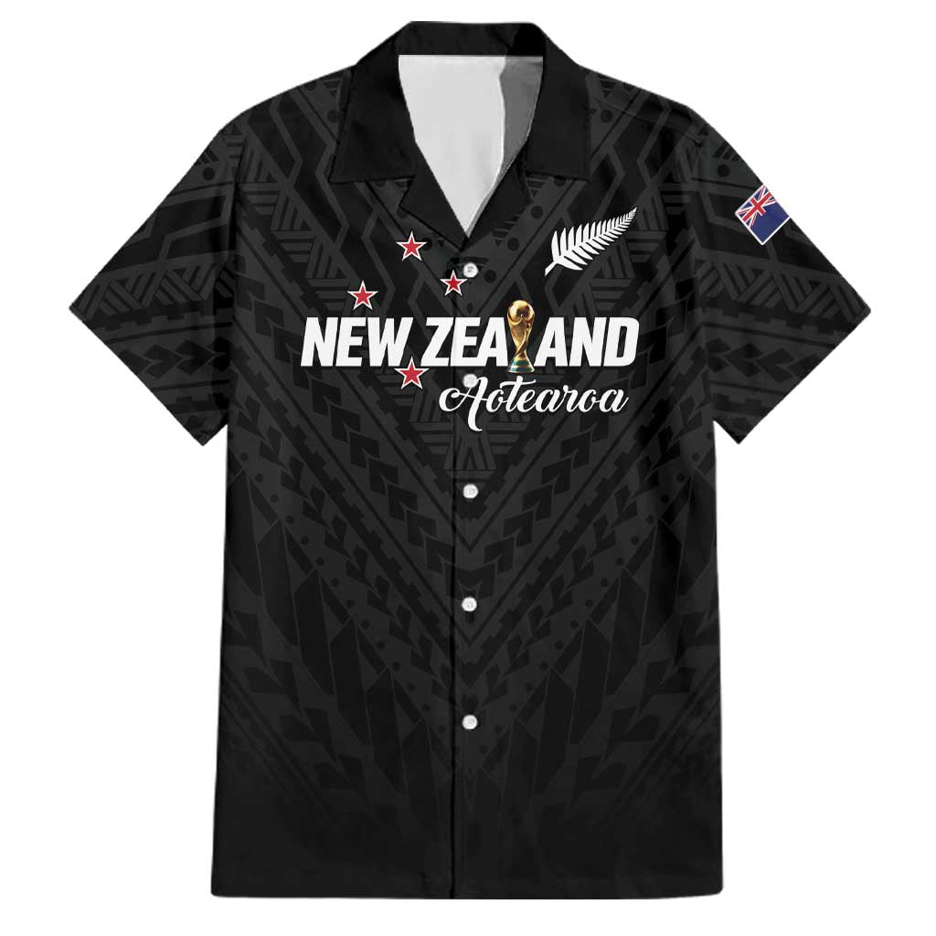 Custom Football New Zealand Family Matching Off Shoulder Maxi Dress and Hawaiian Shirt Aotearoa United Black Version LT01 Dad's Shirt - Short Sleeve Black - Polynesian Pride