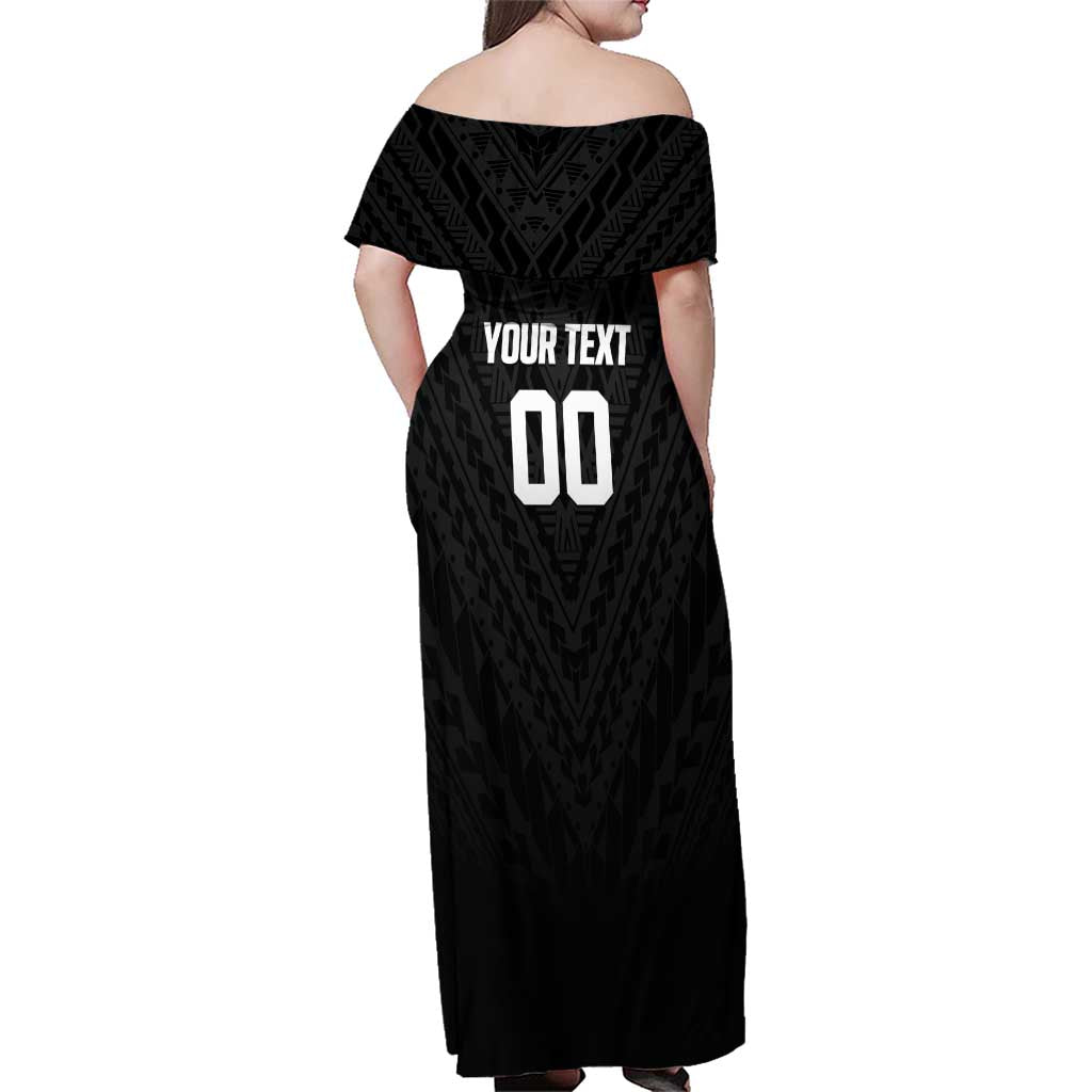Custom Football New Zealand Family Matching Off Shoulder Maxi Dress and Hawaiian Shirt Aotearoa United Black Version LT01 - Polynesian Pride