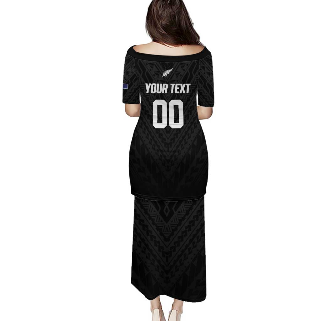 Custom Football New Zealand Family Matching Puletasi and Hawaiian Shirt Aotearoa United Black Version LT01 - Polynesian Pride
