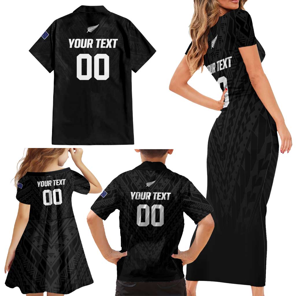 Custom Football New Zealand Family Matching Short Sleeve Bodycon Dress and Hawaiian Shirt Aotearoa United Black Version LT01 - Polynesian Pride