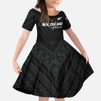 Custom Football New Zealand Family Matching Summer Maxi Dress and Hawaiian Shirt Aotearoa United Black Version LT01 Daughter's Dress Black - Polynesian Pride