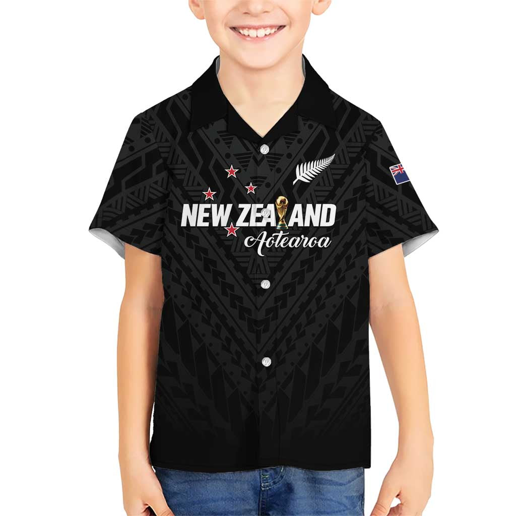 Custom Football New Zealand Family Matching Summer Maxi Dress and Hawaiian Shirt Aotearoa United Black Version LT01 Son's Shirt Black - Polynesian Pride