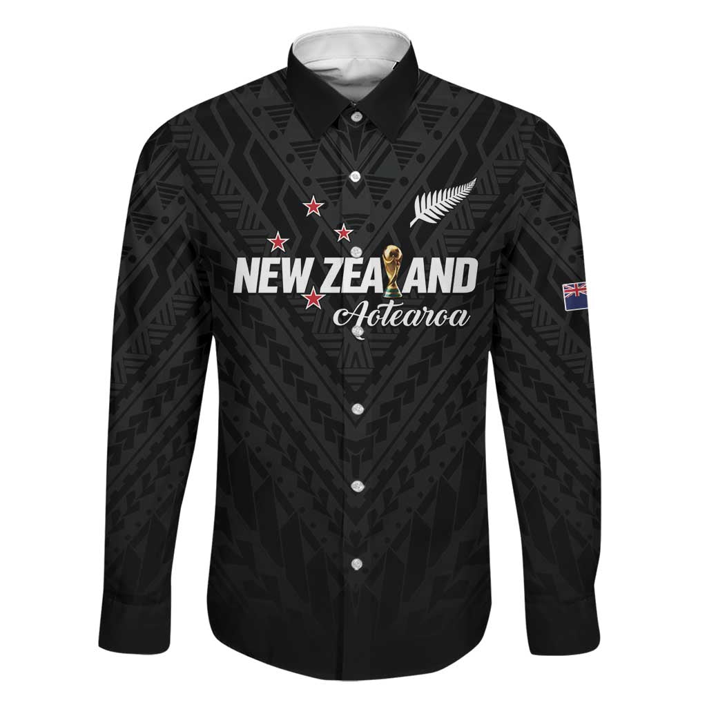 Custom Football New Zealand Family Matching Tank Maxi Dress and Hawaiian Shirt Aotearoa United Black Version LT01 Dad's Shirt - Long Sleeve Black - Polynesian Pride