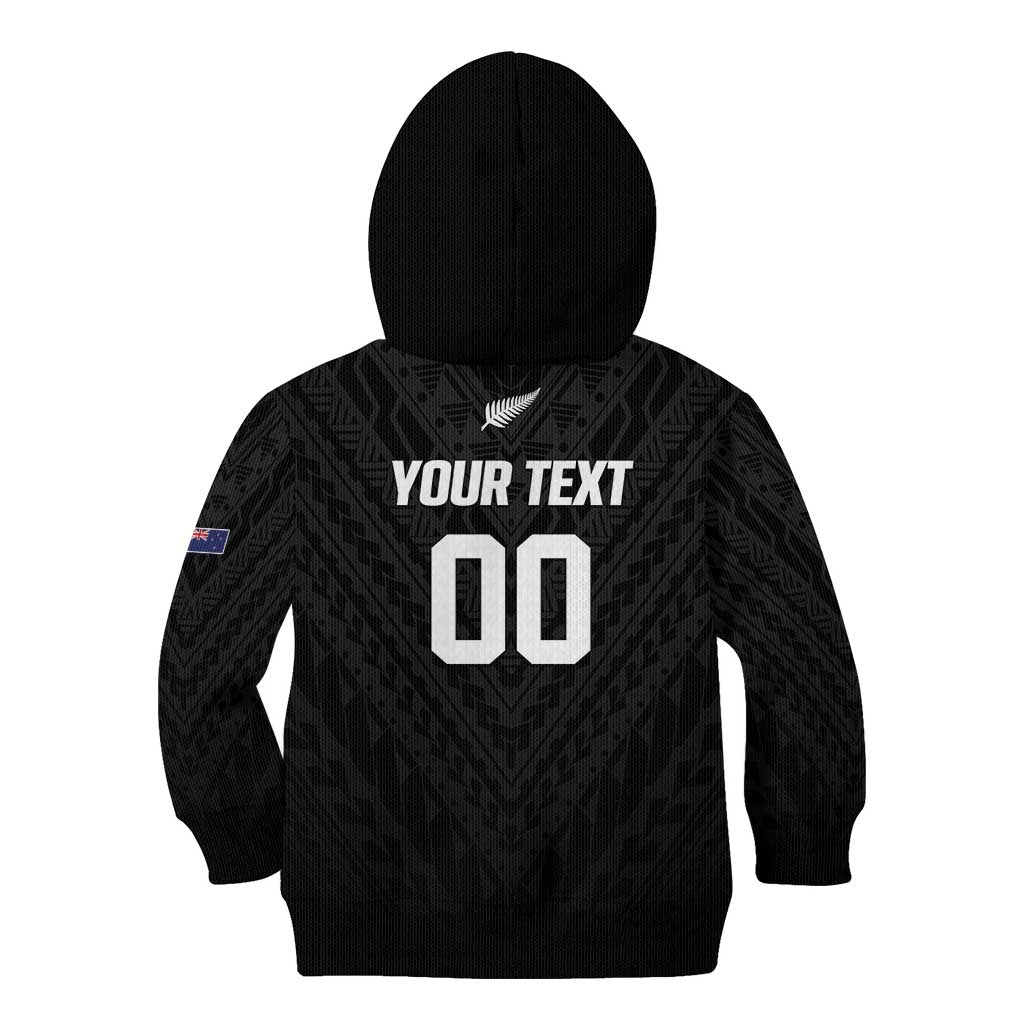 Custom Football New Zealand Kid Hoodie Aotearoa United Black Version - Polynesian Pride
