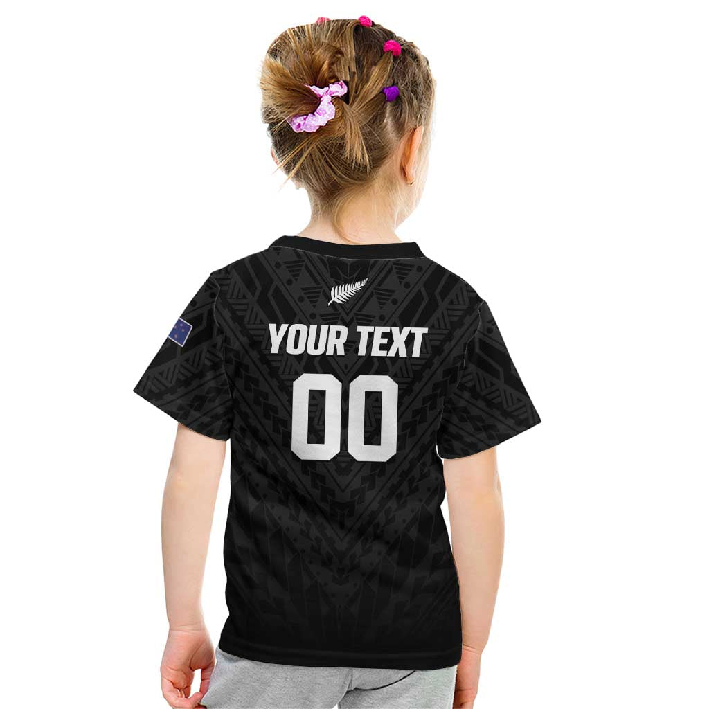 Custom Football New Zealand Kid T Shirt Aotearoa United Black Version - Polynesian Pride