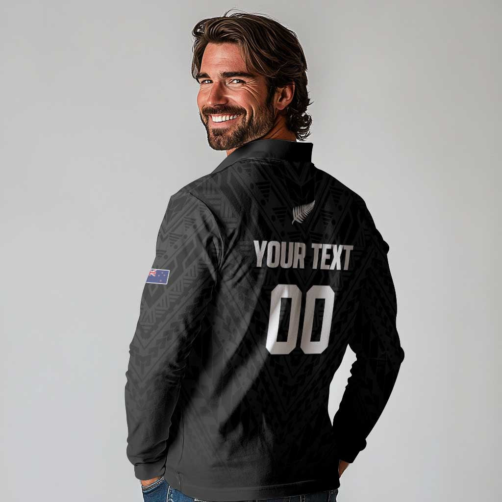 Custom Football New Zealand Long Sleeve Polo Shirt Aotearoa United Black Version - Polynesian Pride