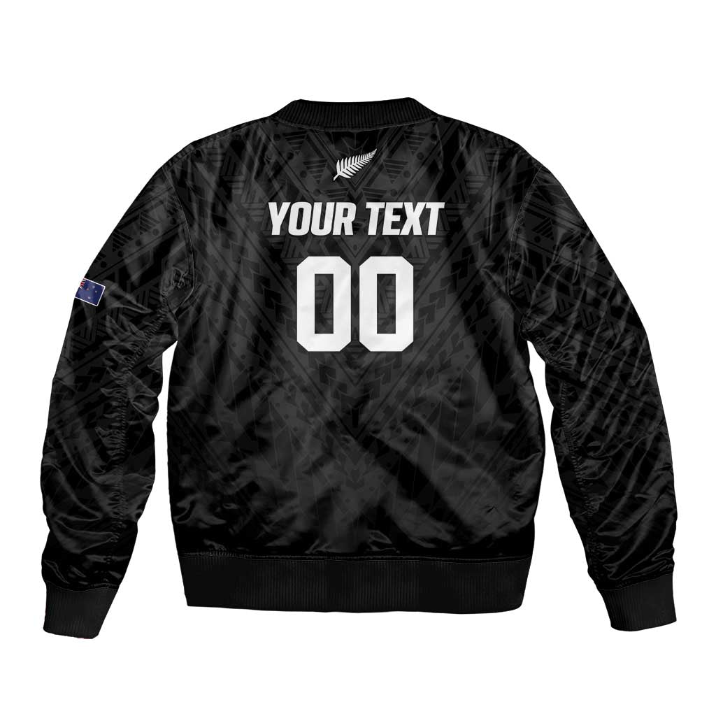 Custom Football New Zealand Sleeve Zip Bomber Jacket Aotearoa United Black Version - Polynesian Pride