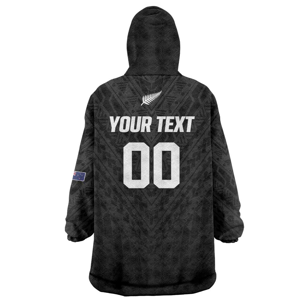 Custom Football New Zealand Wearable Blanket Hoodie Aotearoa United Black Version - Polynesian Pride