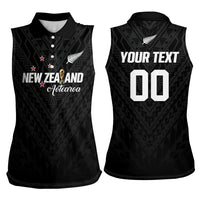 Custom Football New Zealand Women Sleeveless Polo Shirt Aotearoa United Black Version LT01 - Polynesian Pride