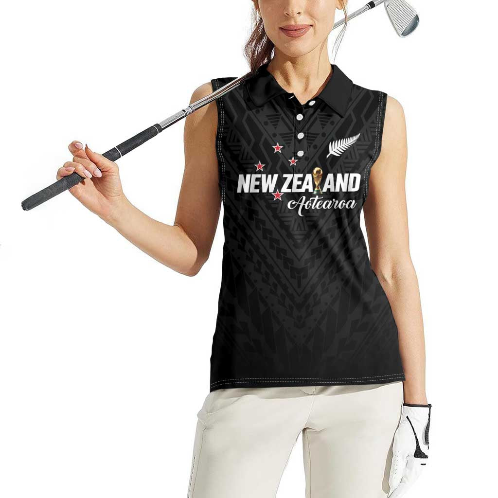 Custom Football New Zealand Women Sleeveless Polo Shirt Aotearoa United Black Version LT01 - Polynesian Pride