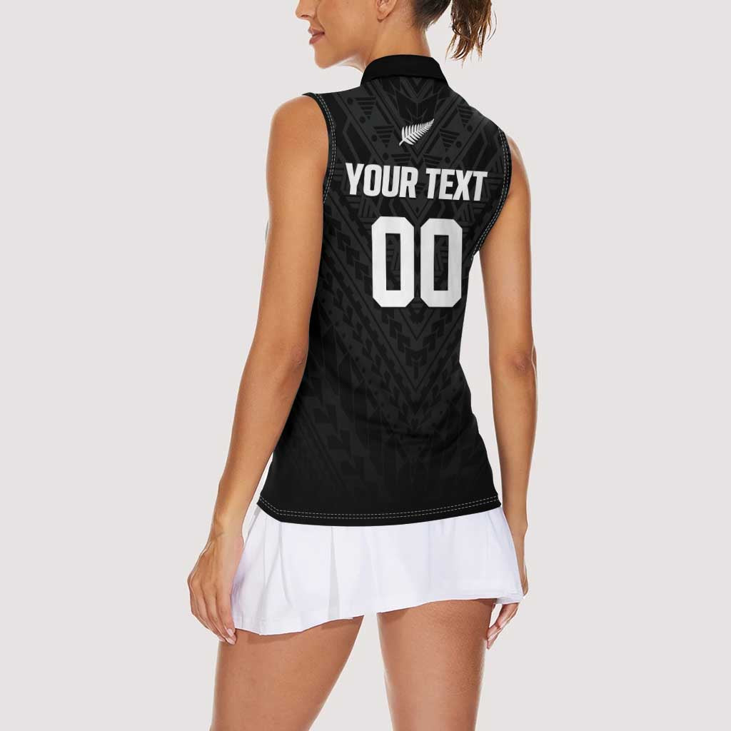 Custom Football New Zealand Women Sleeveless Polo Shirt Aotearoa United Black Version LT01 - Polynesian Pride