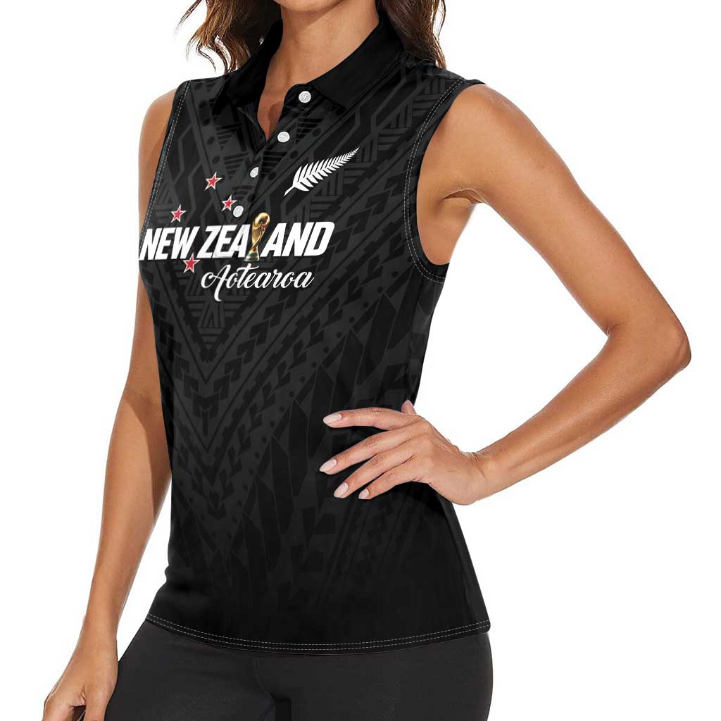 Custom Football New Zealand Women Sleeveless Polo Shirt Aotearoa United Black Version LT01 - Polynesian Pride