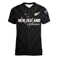 Custom Football New Zealand Women V-Neck T-Shirt Aotearoa United Black Version LT01 Female Black - Polynesian Pride