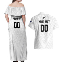 Custom Football New Zealand Couples Matching Off Shoulder Maxi Dress and Hawaiian Shirt Aotearoa United White Version LT01 - Polynesian Pride