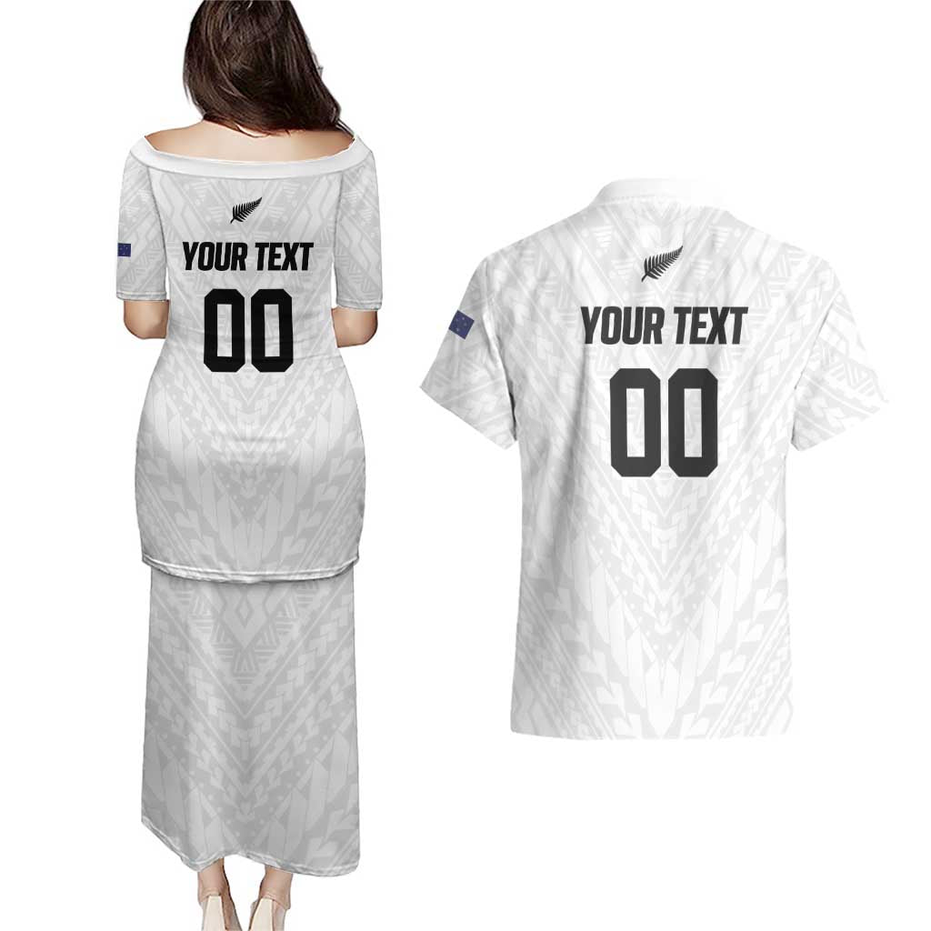 Custom Football New Zealand Couples Matching Puletasi and Hawaiian Shirt Aotearoa United White Version LT01 - Polynesian Pride