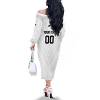 Custom Football New Zealand Family Matching Off The Shoulder Long Sleeve Dress and Hawaiian Shirt Aotearoa United White Version LT01 - Polynesian Pride