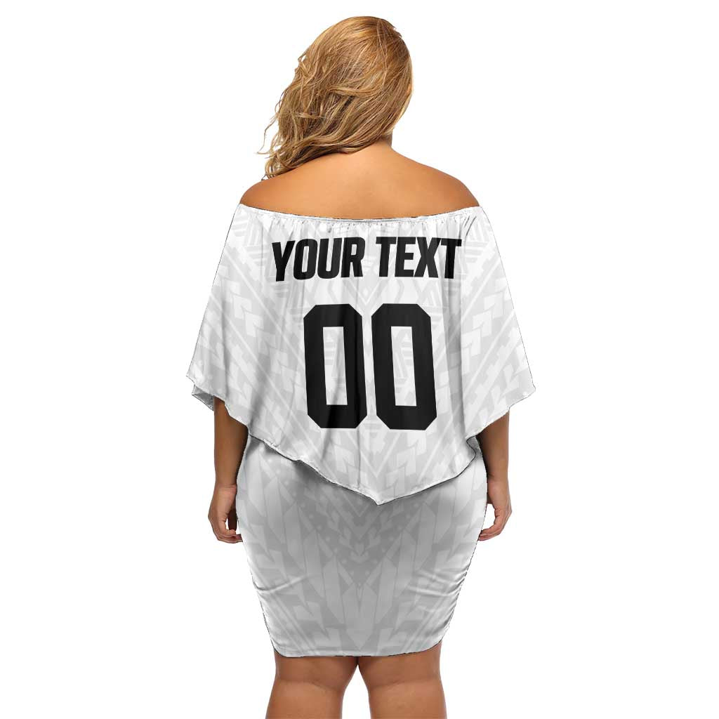 Custom Football New Zealand Family Matching Off Shoulder Short Dress and Hawaiian Shirt Aotearoa United White Version LT01 - Polynesian Pride