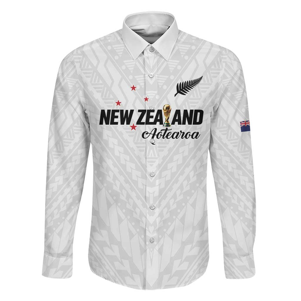 Custom Football New Zealand Family Matching Puletasi and Hawaiian Shirt Aotearoa United White Version LT01 Dad's Shirt - Long Sleeve White - Polynesian Pride