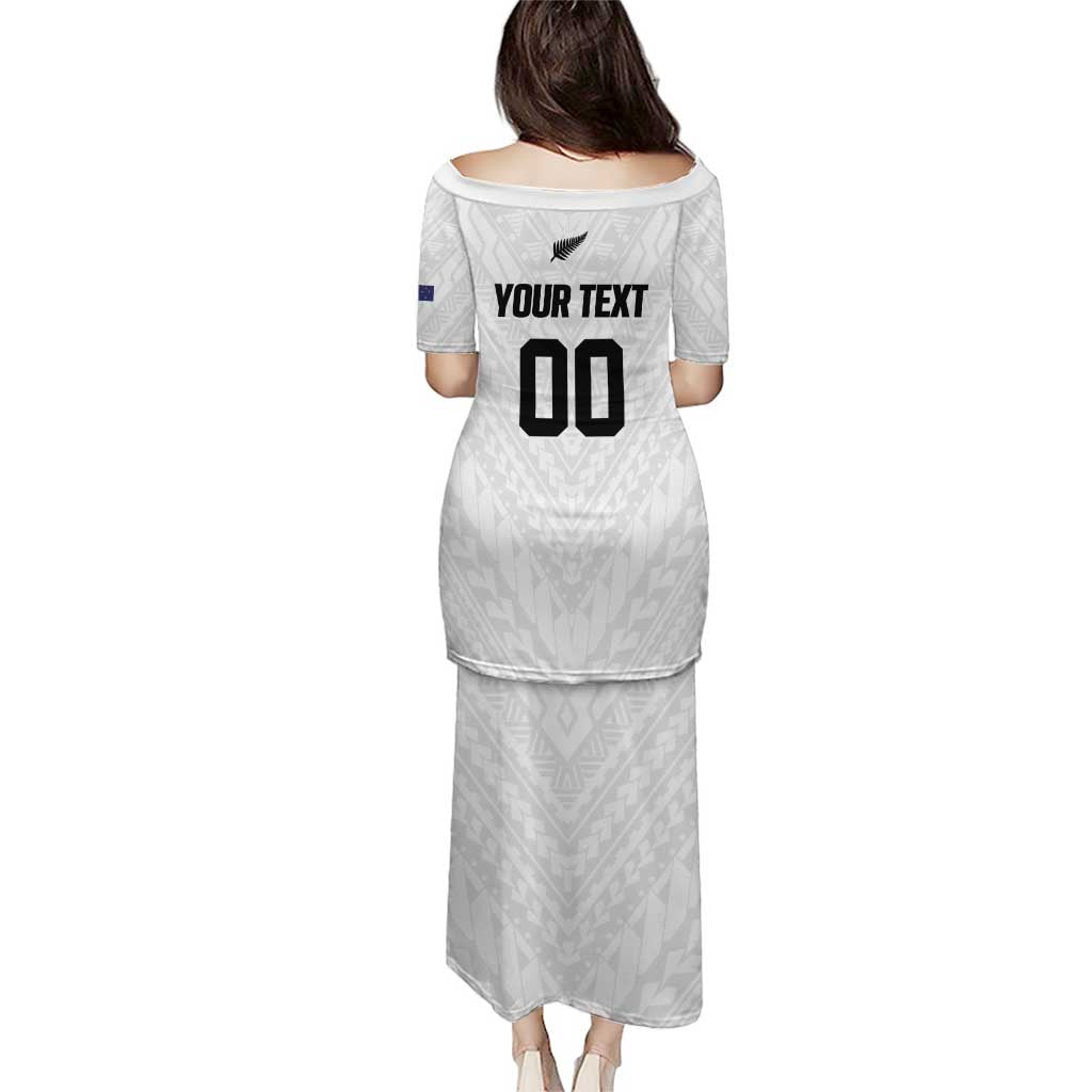 Custom Football New Zealand Family Matching Puletasi and Hawaiian Shirt Aotearoa United White Version LT01 - Polynesian Pride