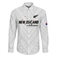 Custom Football New Zealand Family Matching Summer Maxi Dress and Hawaiian Shirt Aotearoa United White Version LT01 Dad's Shirt - Long Sleeve White - Polynesian Pride